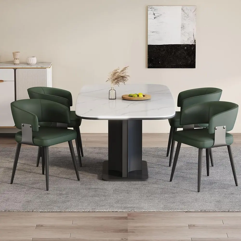 

Upholstered Leatherette Dining Chairs Set of 4, Curved Back, Easy Assembly, Suitable for Kitchen or Dining Room, Green