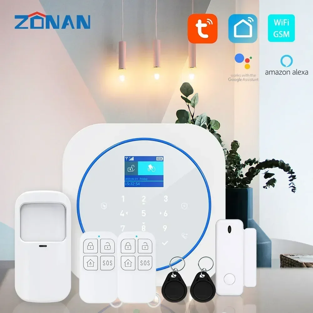 Tuya WiFi GSM Home Security Protection Smart Alarm System LCD Screen Burglar Kit APP Remote Control Arm+smoke Alarm