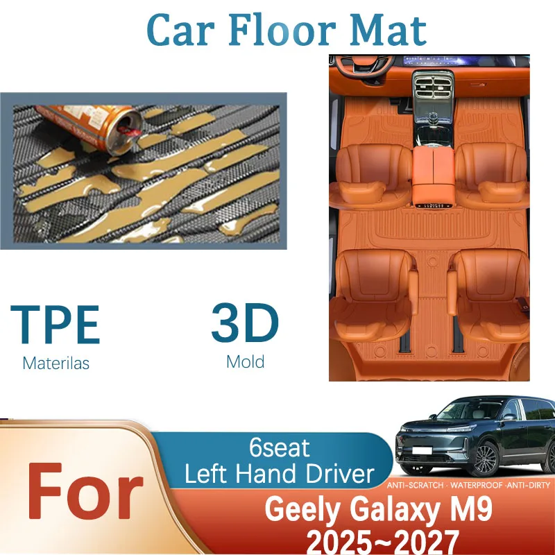 Luxury Car Floor Mat For Geely Galaxy M9 2025 2026 2027 6seat Waterproof Left Hand Drive Foot Pads Floor Covers Auto Accessories