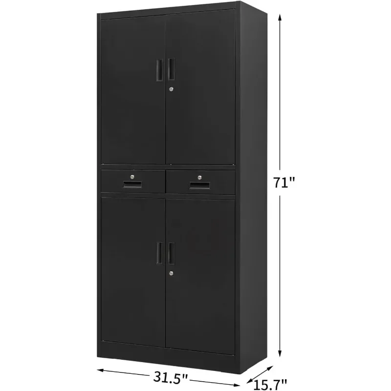 Metal Storage Cabinet with Adjustable Shelves and Drawers, Locking Steel Storage Cabinet for Office, Garage, Home, School