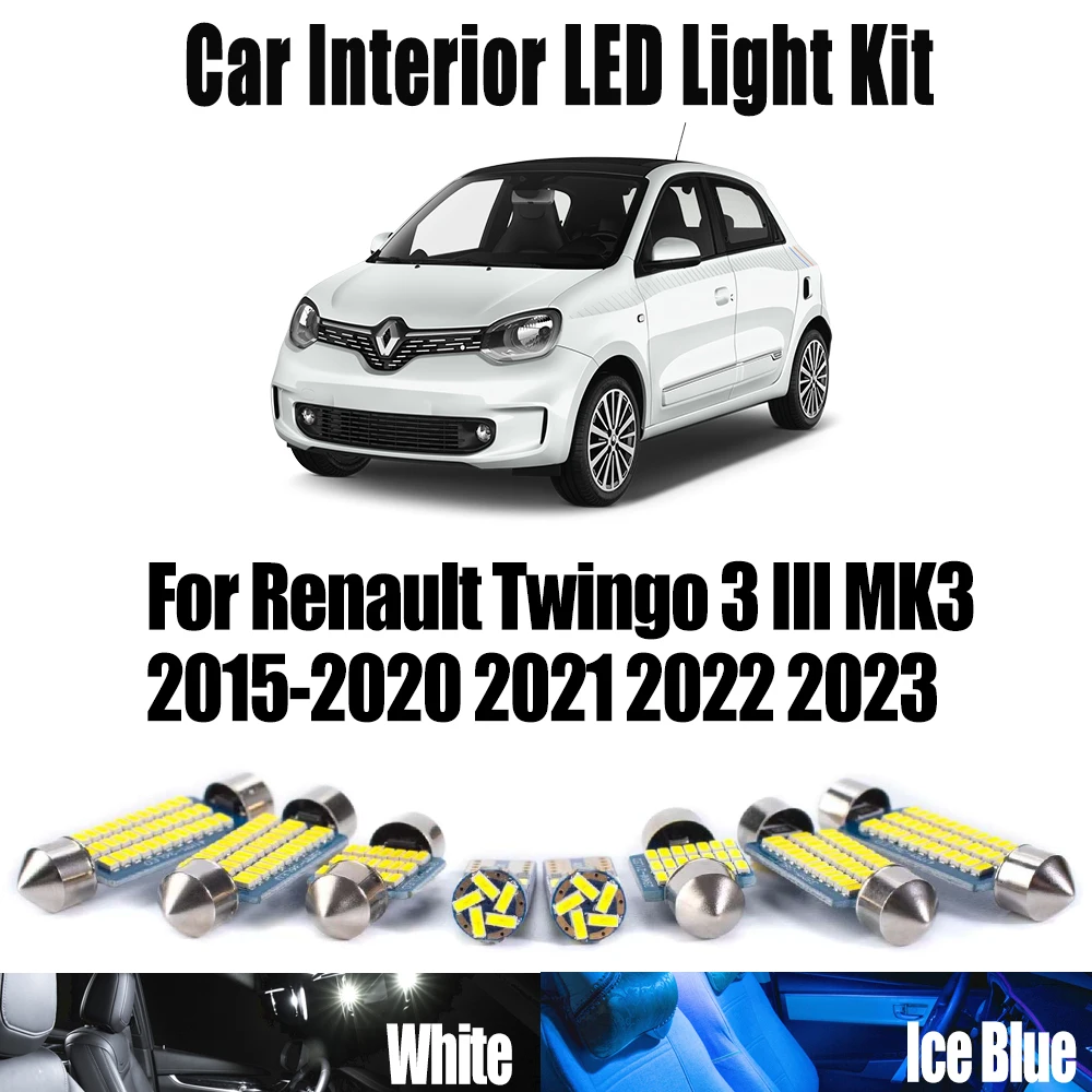 

8 шт. Canbus автомобильный светодиодный внутренний купольный светильник для чтения карт для Renault Twingo 3 III MK3 2015- 2020 2021 2022 2023 лампы для номерного знака