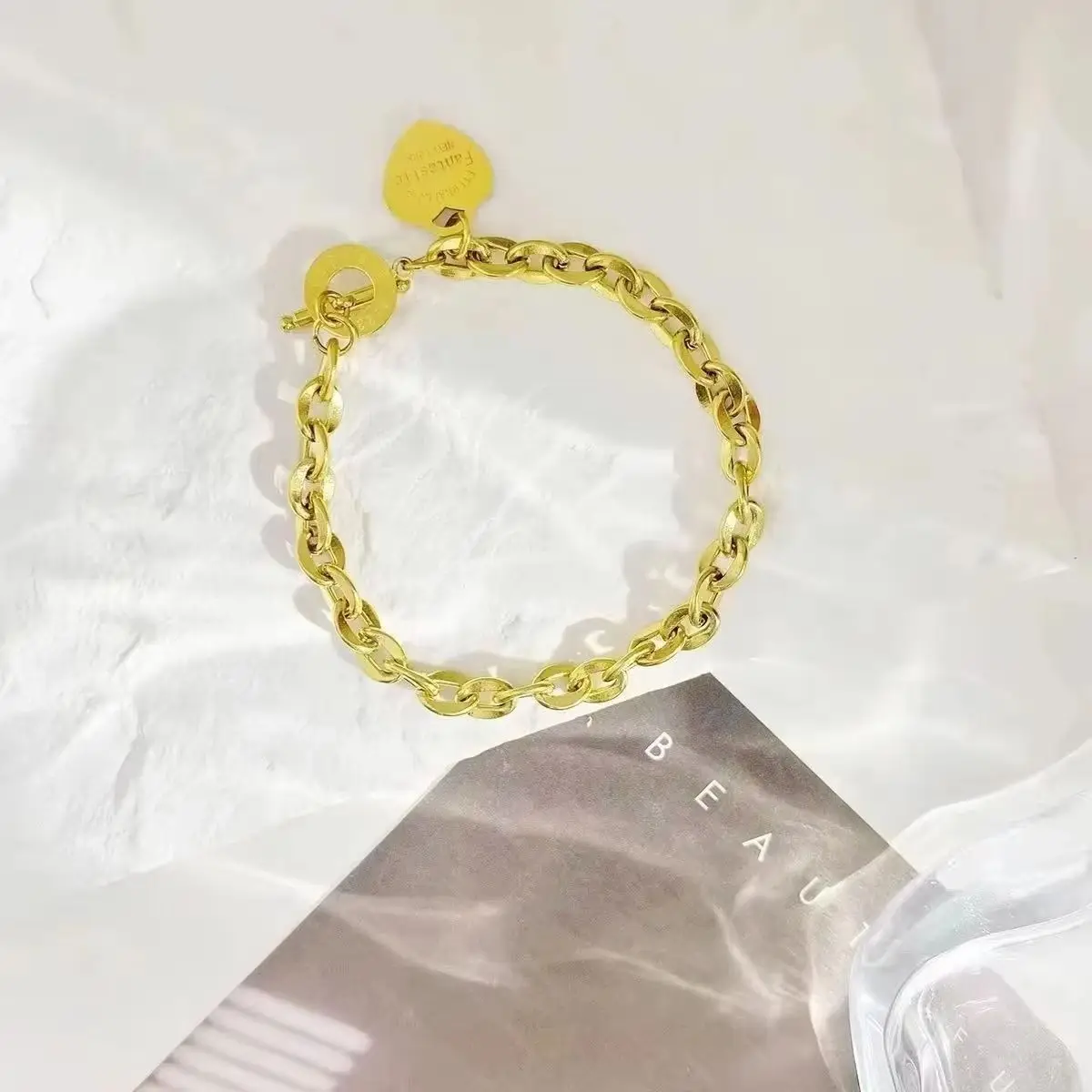 

New Classic Titanium Steel Heart Link Bracelet For Women Gold color Office Hand Jewelry Gifts Wholesale