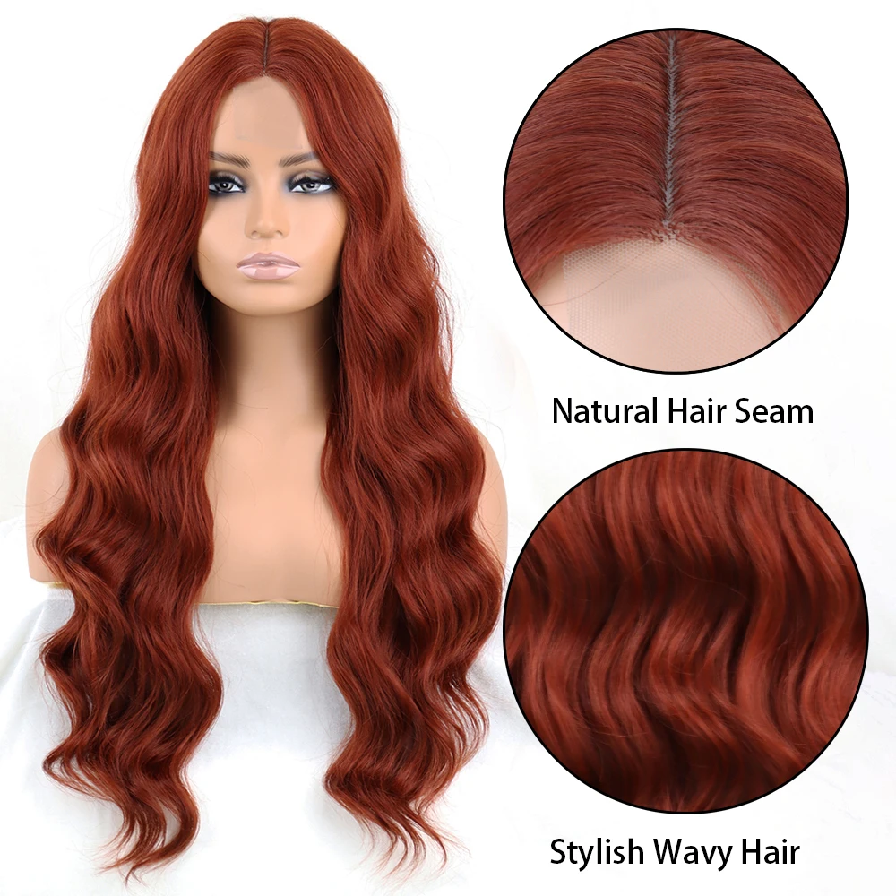 WERD Long Wavy Wine Red Synthetic Wig For Women\'s Heat-Resistant Natural Half Part Cosplay Party Lolita Wig