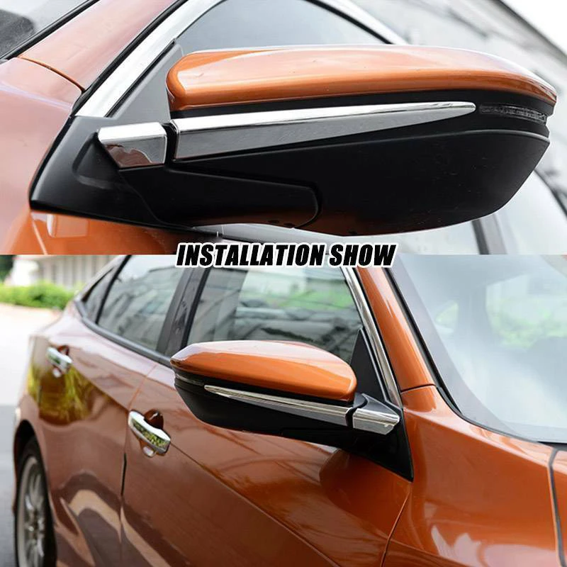 4Pcs Chrome Side Door Rear View Mirror Pillar Trim Cover Anti-Rub Strips Stickers For Honda Civic 2018 2019 2020