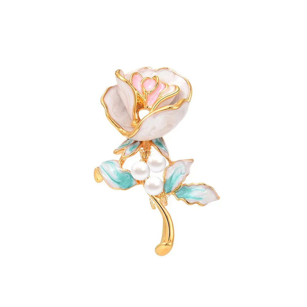 Elegant Brooch Enamel Rose Brooch Pearl Inlaid Corsage Banquet Party Badge Pin Women's Clothing Accessories Jewelry Gifts