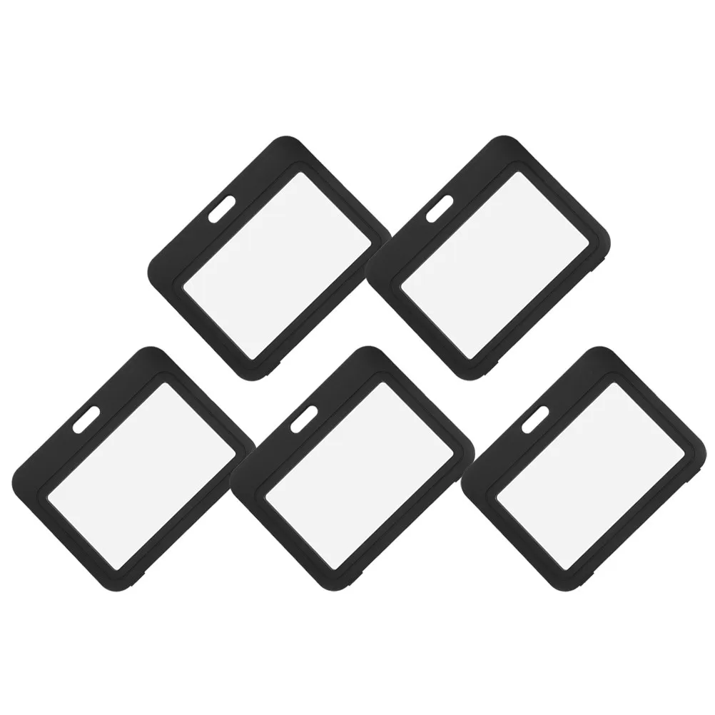 5Pcs Transparent Badge Holder Black Plastic Double Sided Id Card Protector Office School Conferences Exhibitions Clear Badge