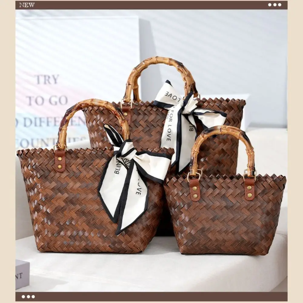 

Повседневные женские тканые сумки большой емкости с бамбуковой ручкой, вязаная крючком сумка, повседневные женские сумки-тоут для покупок, пляжная сумка для отпуска