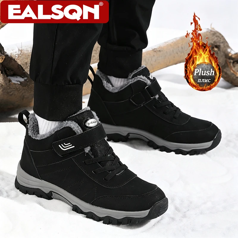 Plus Size Couple Winter Snow Boots For Men Thick Fleece Lined Warm Cotton Shoes Cold‑Resistant Anti‑Slip Outdoor Ankle Boots