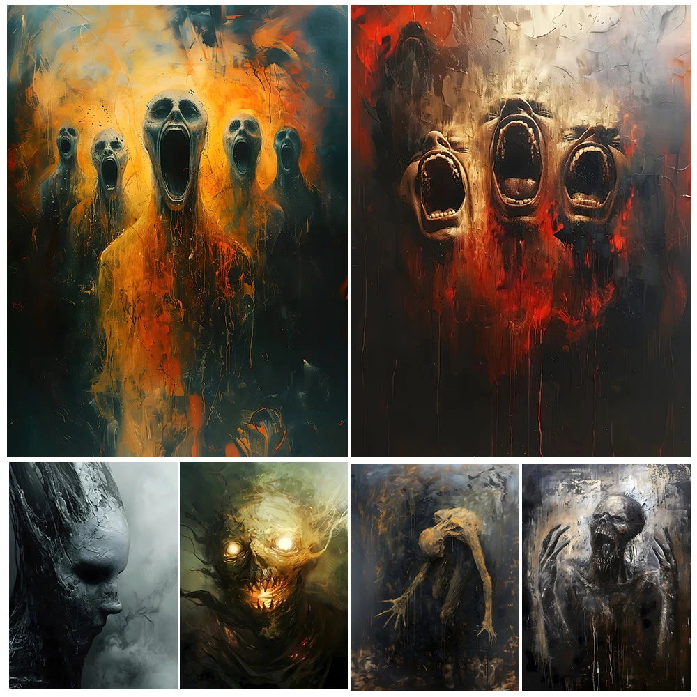 Screams From Hell Horror Dark Gothic Wall Art Canvas Painting,Screaming Soul Surreal Fantasy Art Poster And Print Home Decor