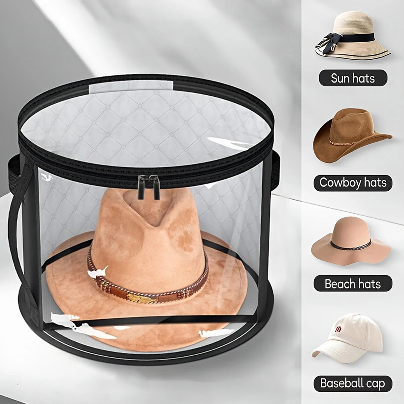 Cowboy Hat Organizer for Closet with Carrying Handles Round Hat Storage Bags Suitable for Bag Hat Storage