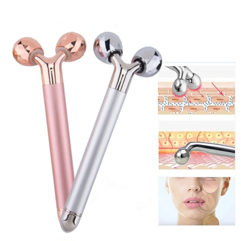 3 في 1 الطاقة سبيكة الجمال 24K الذهب تهتز بكرة تدليك الوجه مدلك الوجه رفع المضادة للتجاعيد العناية بالبشرة الأسطوانة الوجه التخسيس أداة