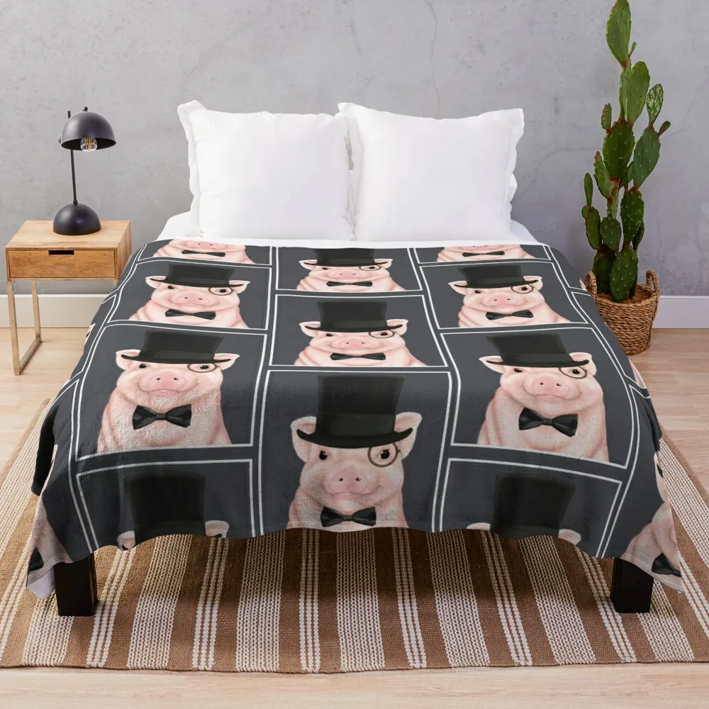 

Pig in a top hat and monocle Throw Blanket Single Sofa Quilt anime Luxury Throw Blankets