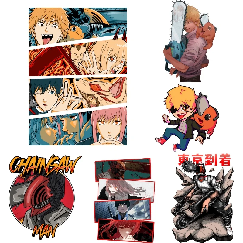 Parches de Anime Chainsaw Man Pochita para Ropa, Vinilos Termoadhesivos, Pegatinas DIY para Camisetas, Apliques Termoadhesivos para Mujer