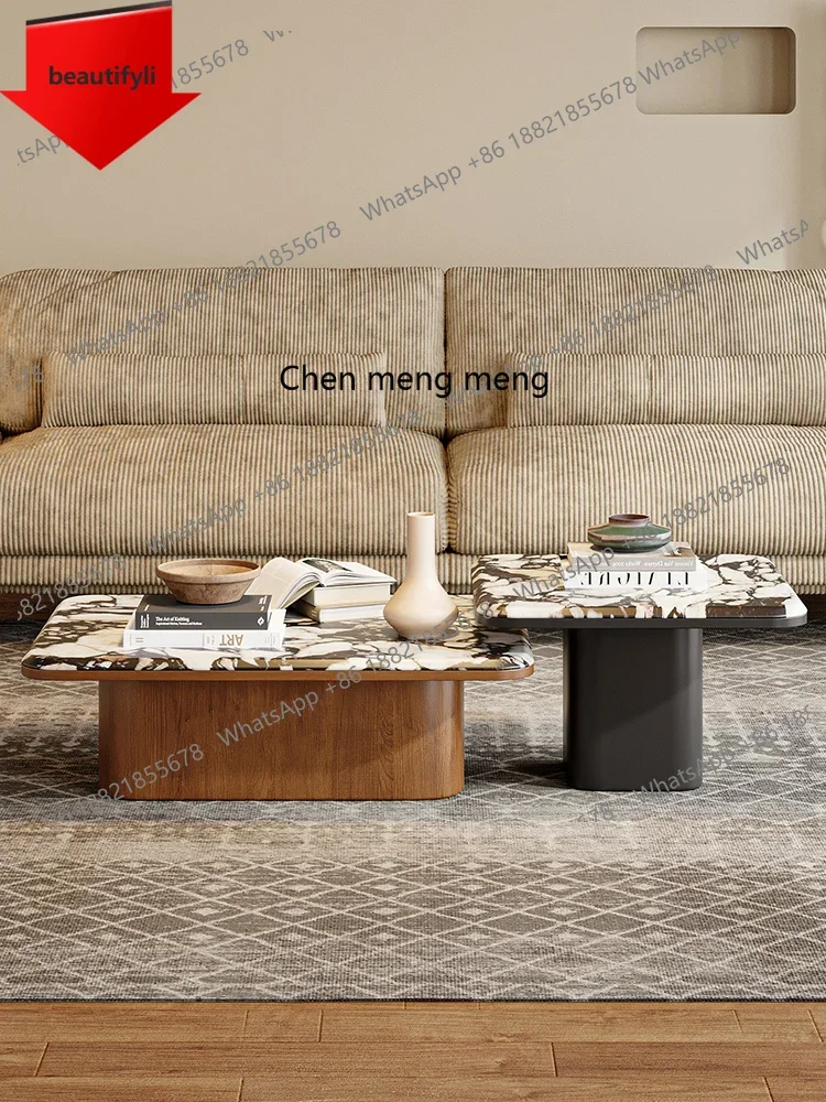 

Журнальный столик Q181 в итальянском стиле, для небольшой квартиры, прямоугольный, из суперкристаллического камня, имитирующего мрамор, для гостиной.