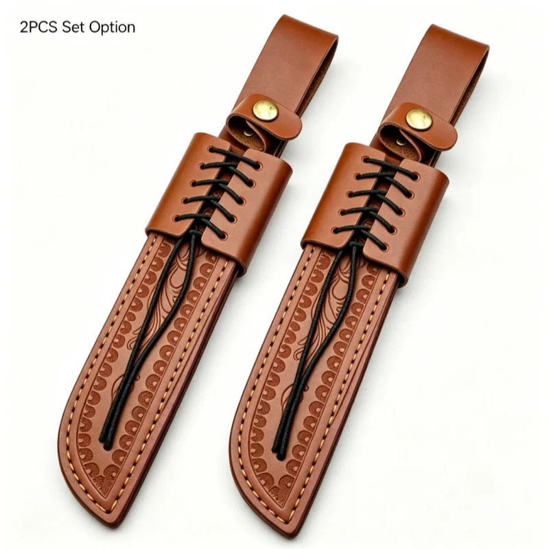 Vintage Floral Emboss Split Cowhide Knife Sheath Black Lace-Up Waist Belt Tool Scabbard Sheath Only No Knife Included