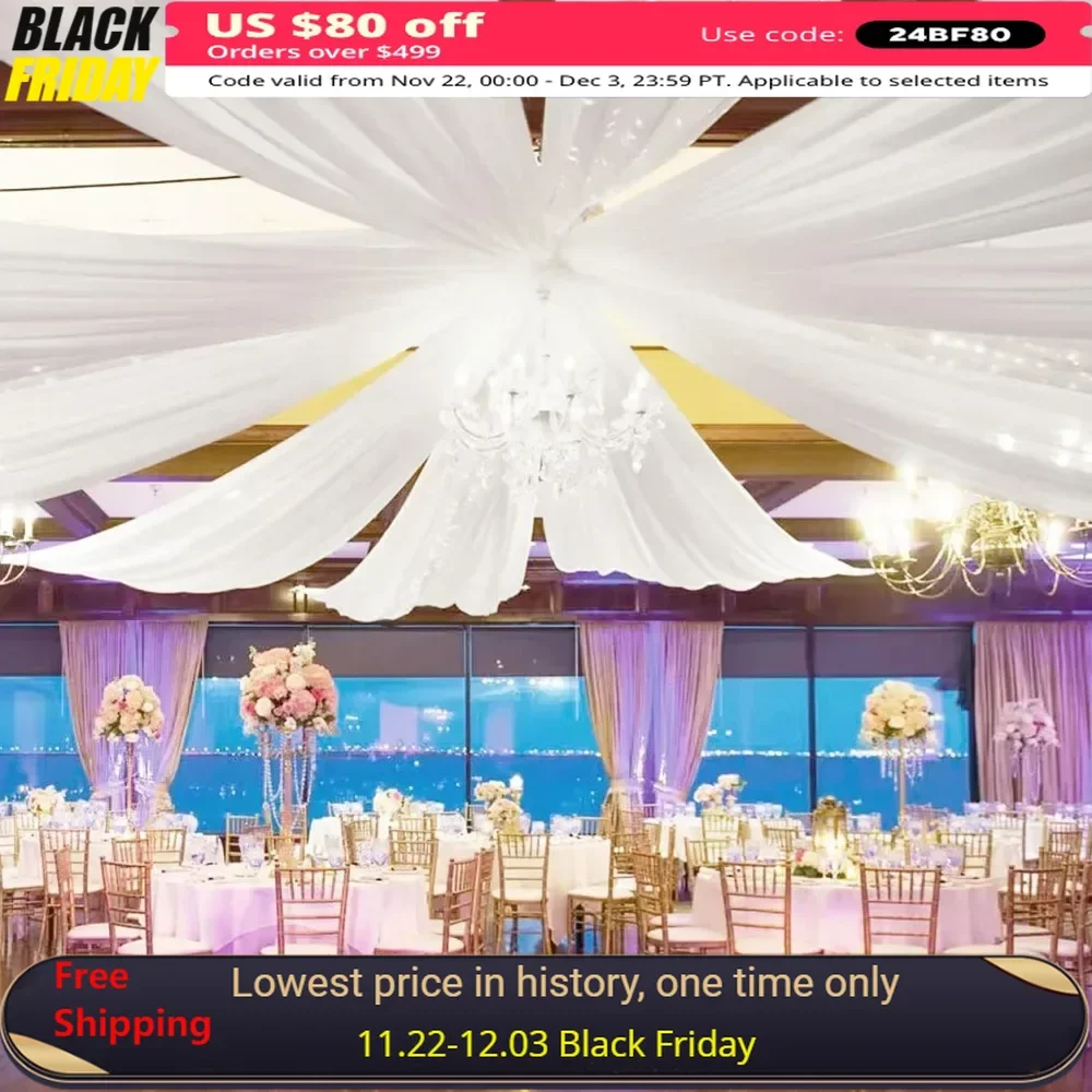 

20FT Long By 5FT Wide Ceiling Drapes for Wedding, Hanging Kit Sheer Fabric, Chiffon Curtain Backdrop, 4 Panels Ceiling Drapes