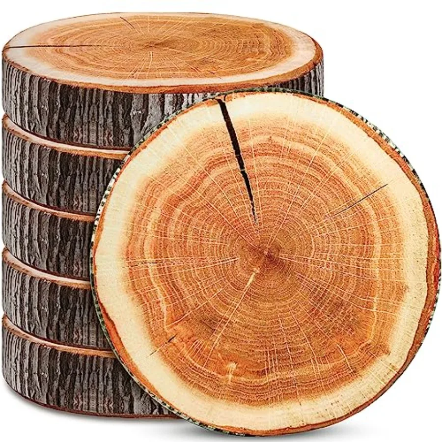 6 Pcs Round Throw Pillow Wood Slice Tree Stump Floor Cushion, Bedroom Decor