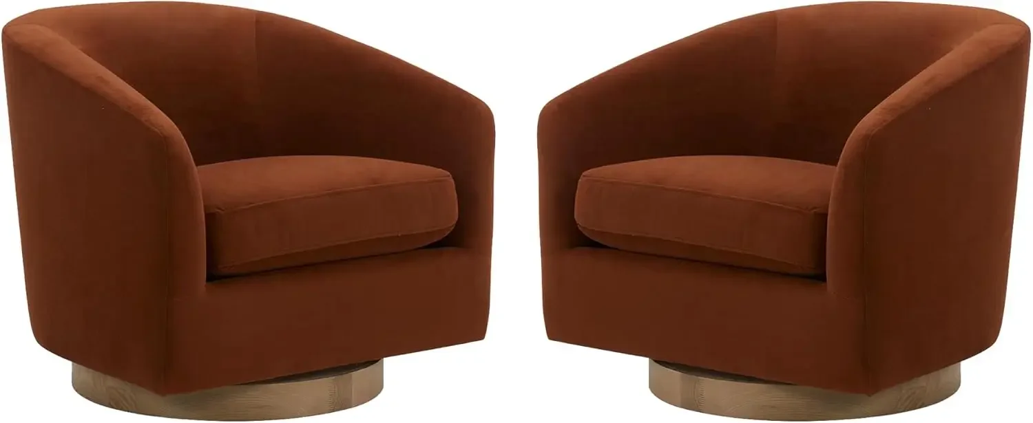 Swivel Accent Chair, FSC Certified Upholstered Velvet Barrel Chair for Living Room Set of 2, Burnt Orange