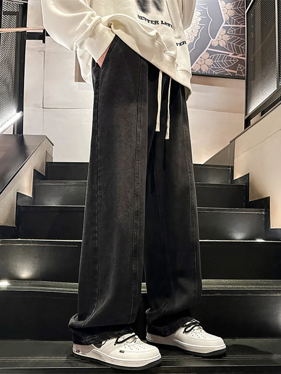 Bla Straight Leg Jeans Men's Casual Trendy Loose Fit Spring Autumn New Sle Elastic Waist Denim Pants Teenage Wear