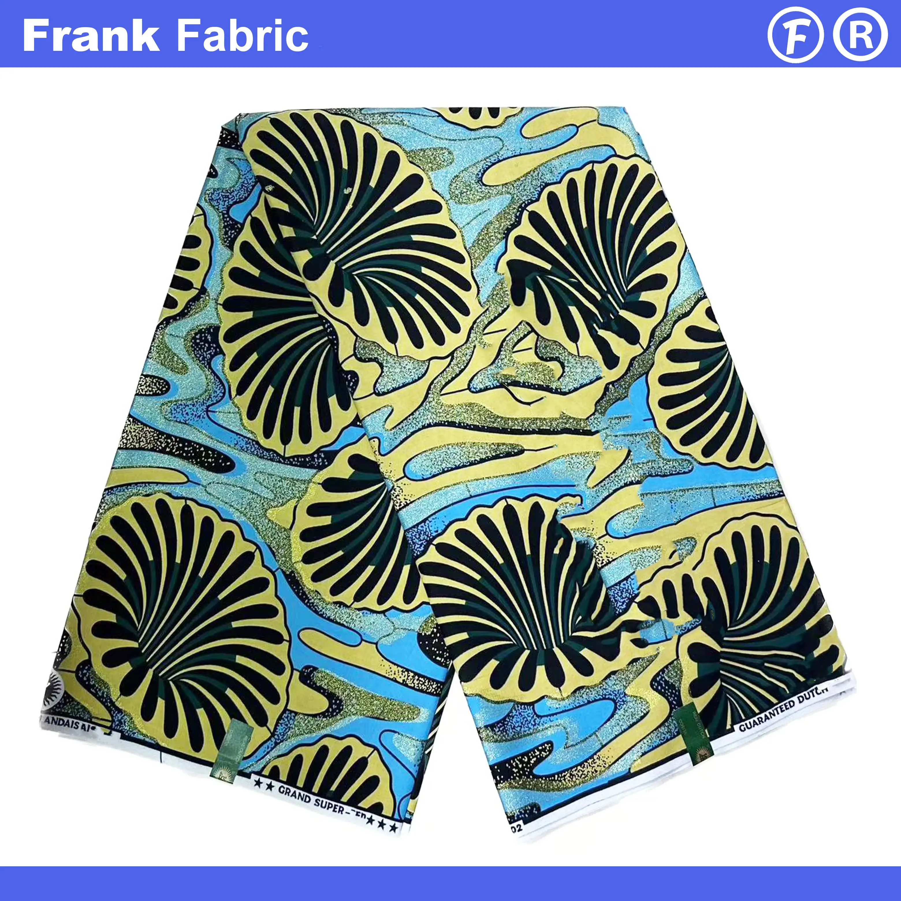 

100 хлопок, 6 ярдов, восковая ткань Grand Super Ankara, оптовая продажа, африканская блестящая восковая ткань с золотым принтом для шитья платья FF2508.064