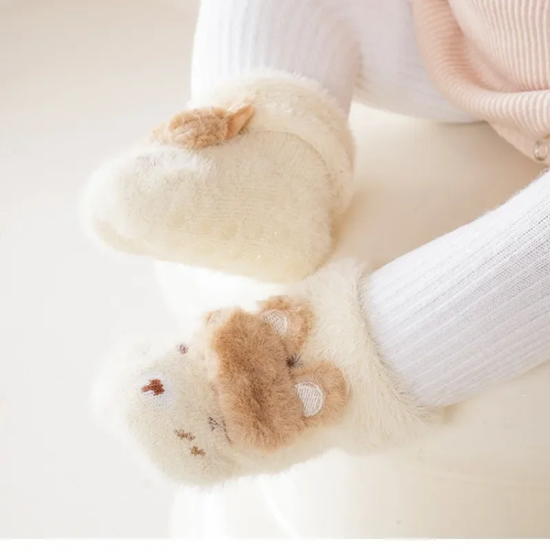 Winter Anti Slip Soft Bottom Baby Floor Socks Cartoon Animal Indoor Prewalker Boy Girl Plush Comfortable Infant Slipper Socks