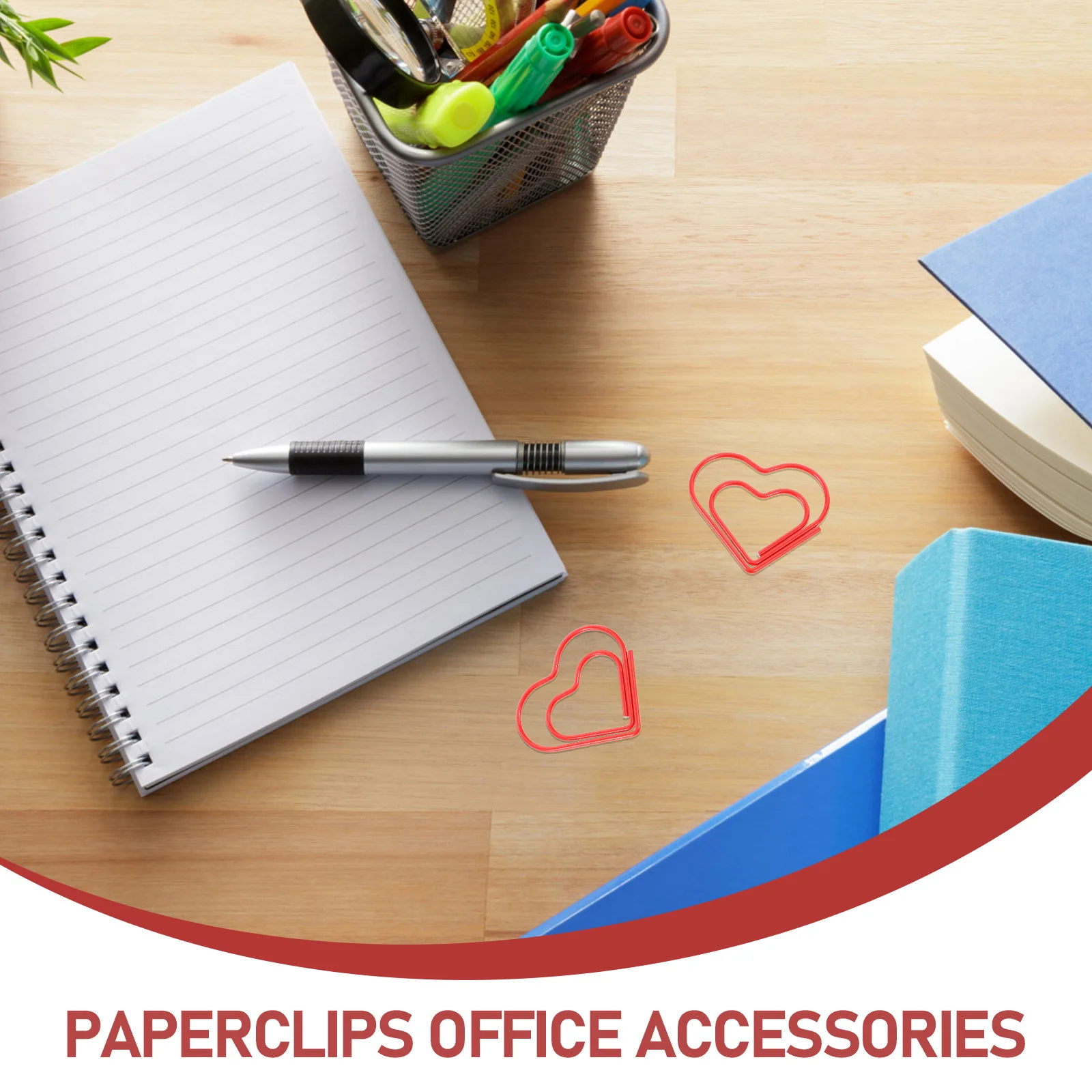 

100Pcs Love Heart Paper Clips Red Metal Nonskid Clips for Office School Home Document Bookmark Paperclips Accessories