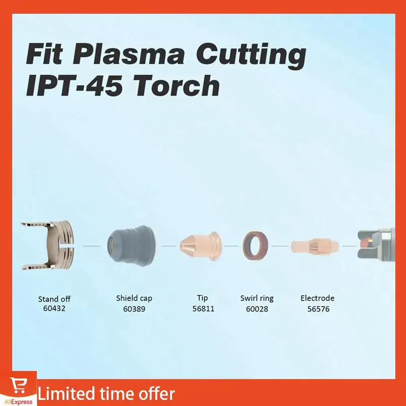 Расходные материалы для свежей плазменной резки 56576 Наконечник 56811 Электрод 56255 Подходит для грузовых перевозок Harbour Титан 45A Плазменный резак 13 шт.