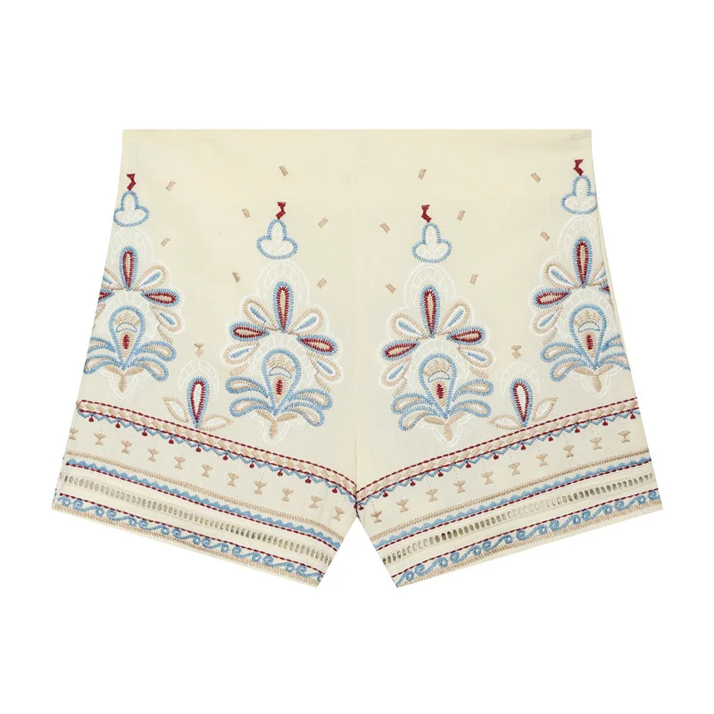 Withered European And American Style Women's Fashionable Casual Loose And Versatile Embroidered High Waisted Shorts