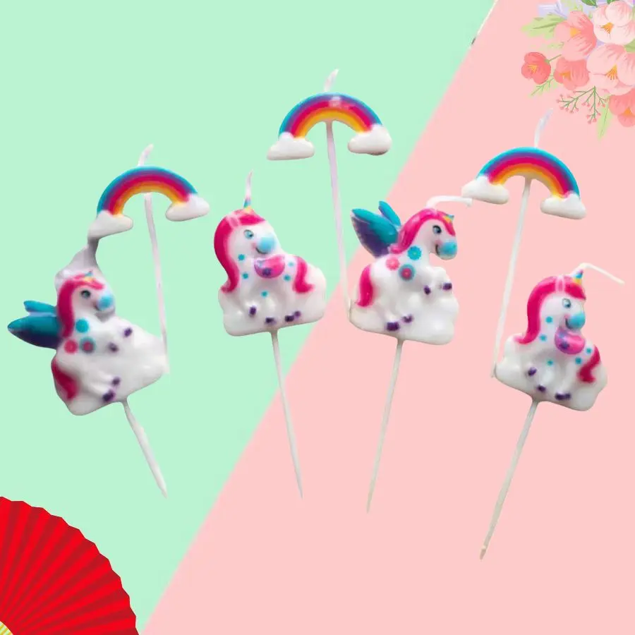 7-teiliges Set Niedliche Regenbogen-Einhorn-Kerzen, Kuchendekoration, Cartoon-Tierkerzen für Kindergeburtstage, Backdekoration – Detail 6
