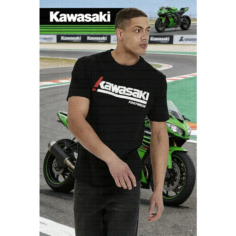 

Летняя быстросохнущая дышащая футболка Kawasaki из 100% хлопка с принтом, тонкая, для мужчин и женщин, для мотоциклистов, комфортная