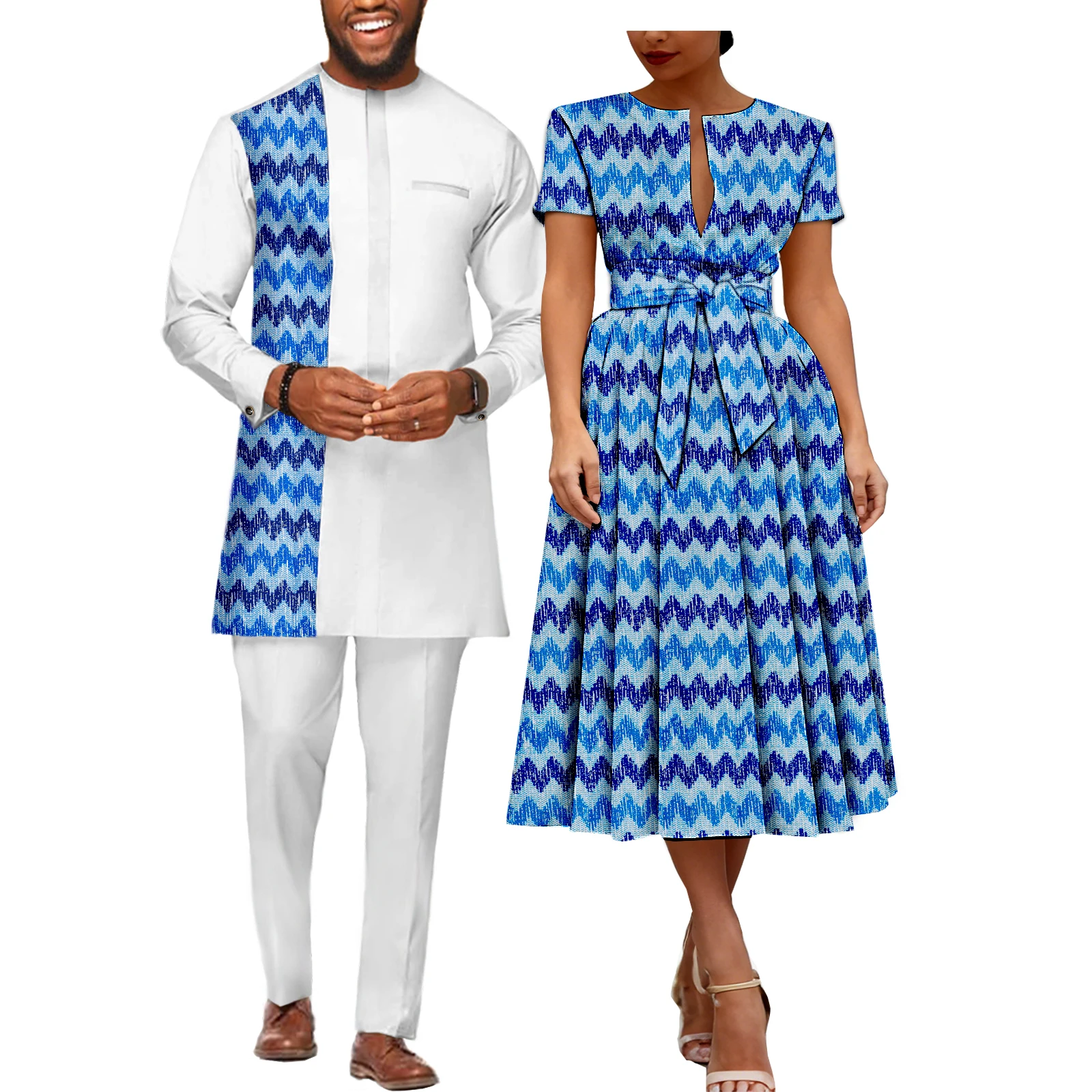 فساتين SEA&ALP الأفريقية للنساء فستان أنقرة مطبوع عليه شمع متطابق مع ملابس Dashiki للرجال ملابس الزوجين الأفريقية لحفلات الزفاف #2