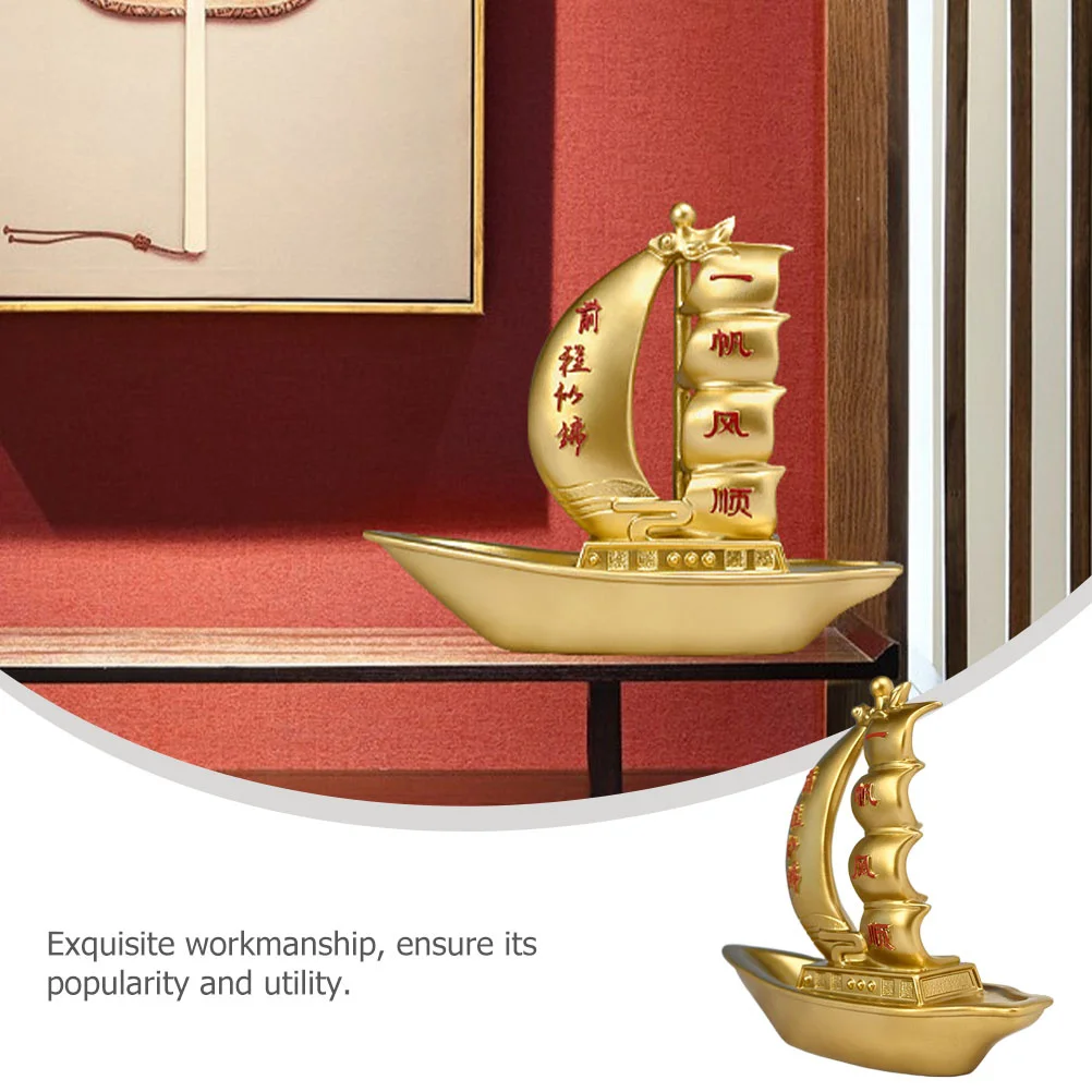 

1Pcs Golden Resin Sailboat Decorative Sculpture Creative Resin Desk Ornament Desktop Office Home Decor Sailboat Decor
