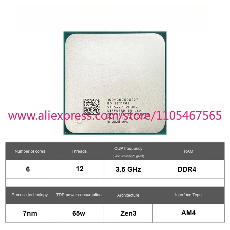 1pcs Ryzen 5 5600 CPU AMD R5 5600 Processor 4.4GHz 6-Core 12-Thread 32MB Cache Socket AM4 Desktop PC Gaming CPU