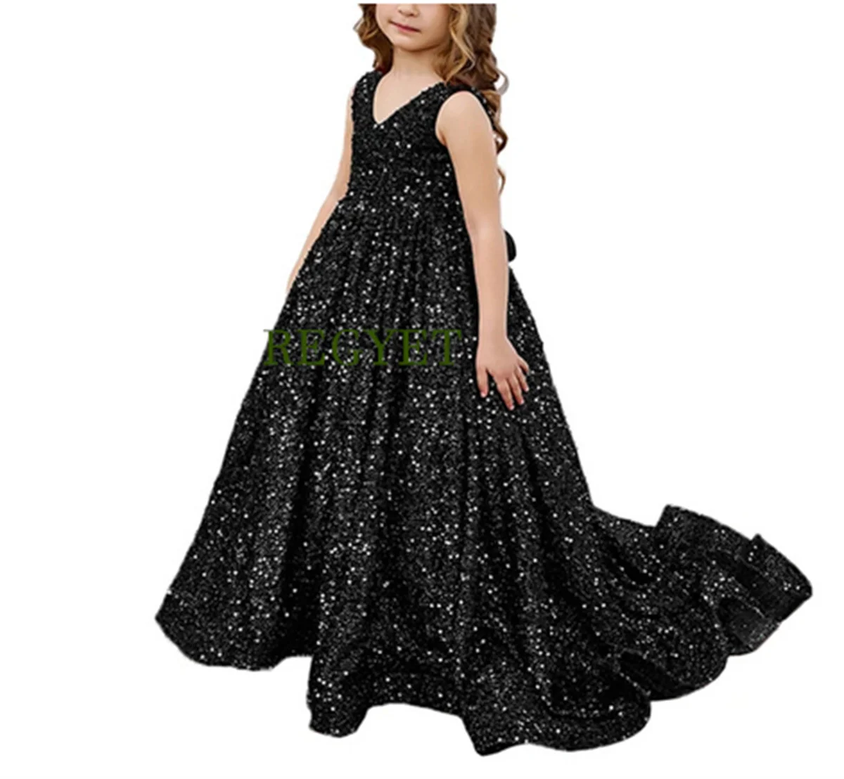 

Girls Sequins Princess Pageant Dresses Floor Length A-Line Flower Girl Dress Christmas Kids Ruffles Party Prom Gowns Red Carpet