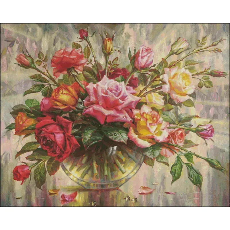 [ZZ1876-Radiant Bloom] DIY Cross Stitch Needlework Kit 14CT 16CT, Cotton Threads, Printed Fabric for Hand Stitching