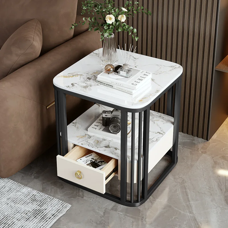 AOLIVIYA Tea Coffee Table Nightstand Storage Rack Sofa Corner Side End Stand Cream Narrow Slate Minimalist Bedroom Home