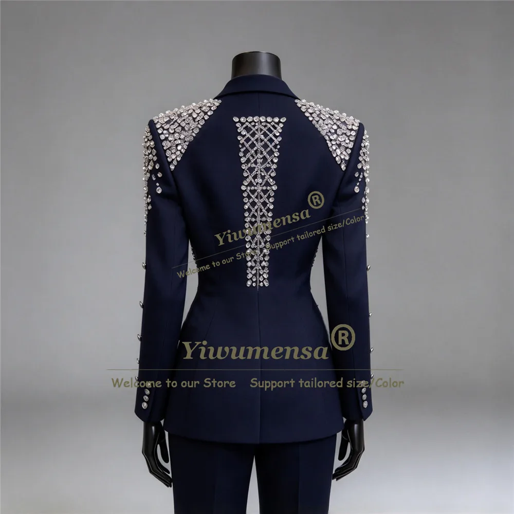 Handmade Suits For Woman Sparkly Beded Stones Jacket Pants 2 Pieces Single Breasted Jacket Pants Customized Conjuntos femininos