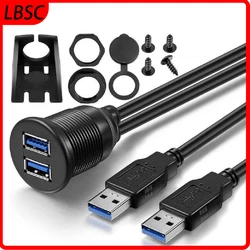 USB Panel Flush Mount Cable , Dual USB 3.0 Extension USB Mount, Dash Mount, Flush Mount, Panel Mount Cable