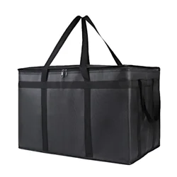 1 pz nero grande (23X14X15 pollici) borsa per alimenti isolata pieghevole riutilizzabile, borsa per la consegna degli alimenti, borsa da asporto per Pizza, cerniera con cerniera