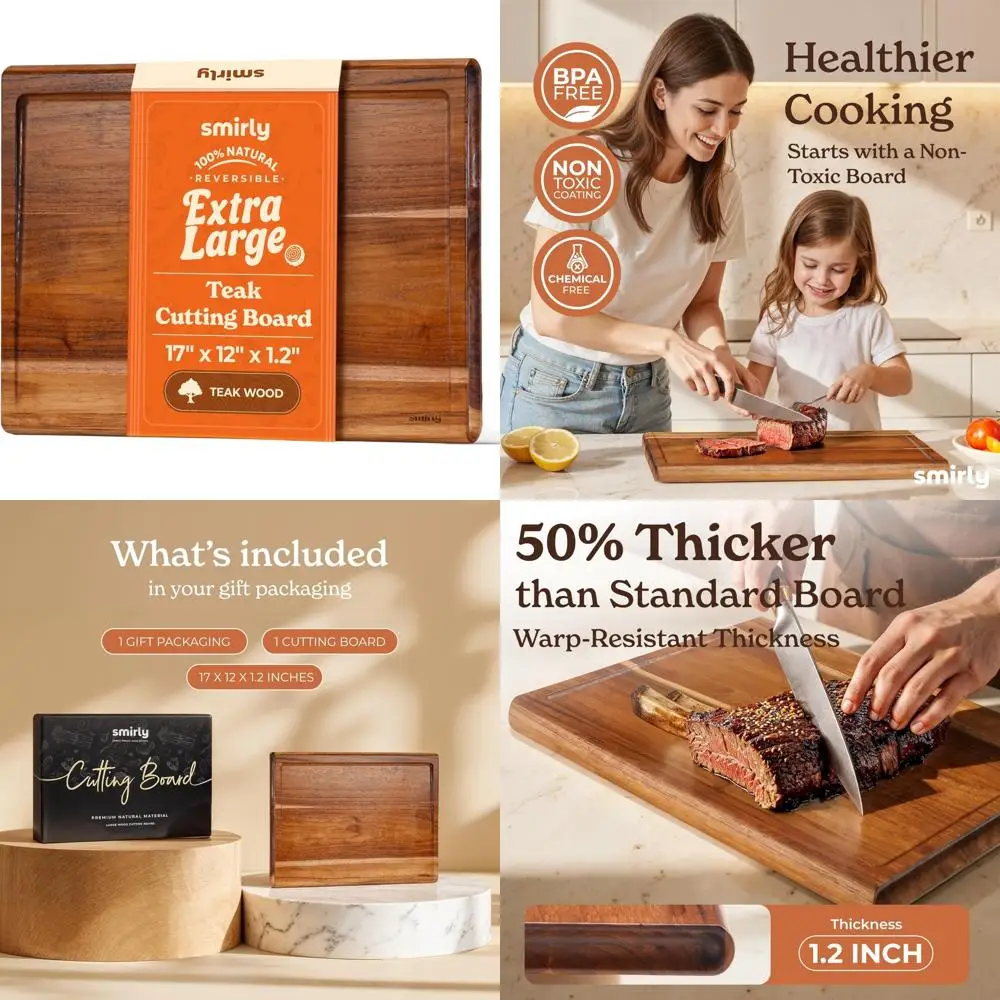 

Нетоксичная очень большая разделочная доска из тикового дерева с глубокой канавкой для сока для использования на кухне