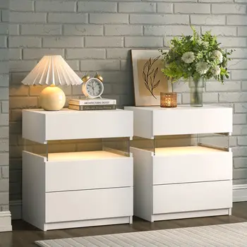 LED White Nightstand Set 1