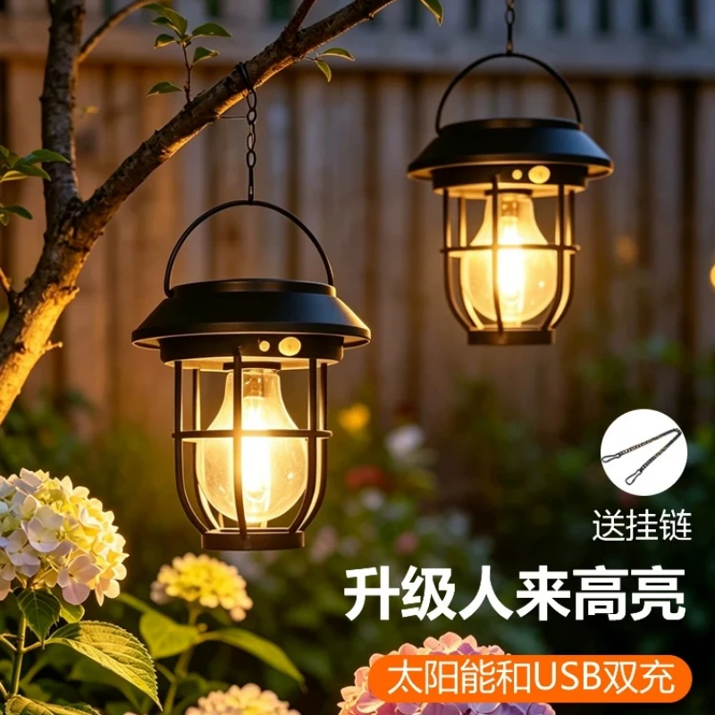 New Solar Night Light Garden Balcony Atmosphere Vintage Tree Hanging Chandelier Terrace Decoration Fast Delivery