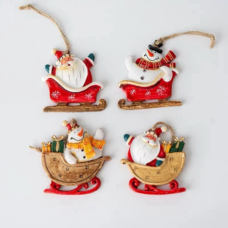 Christmas Snowman Santa Claus Resin Small Pendant Hanging Organs European Vintage Christmas Tree Decoration Cute Charm