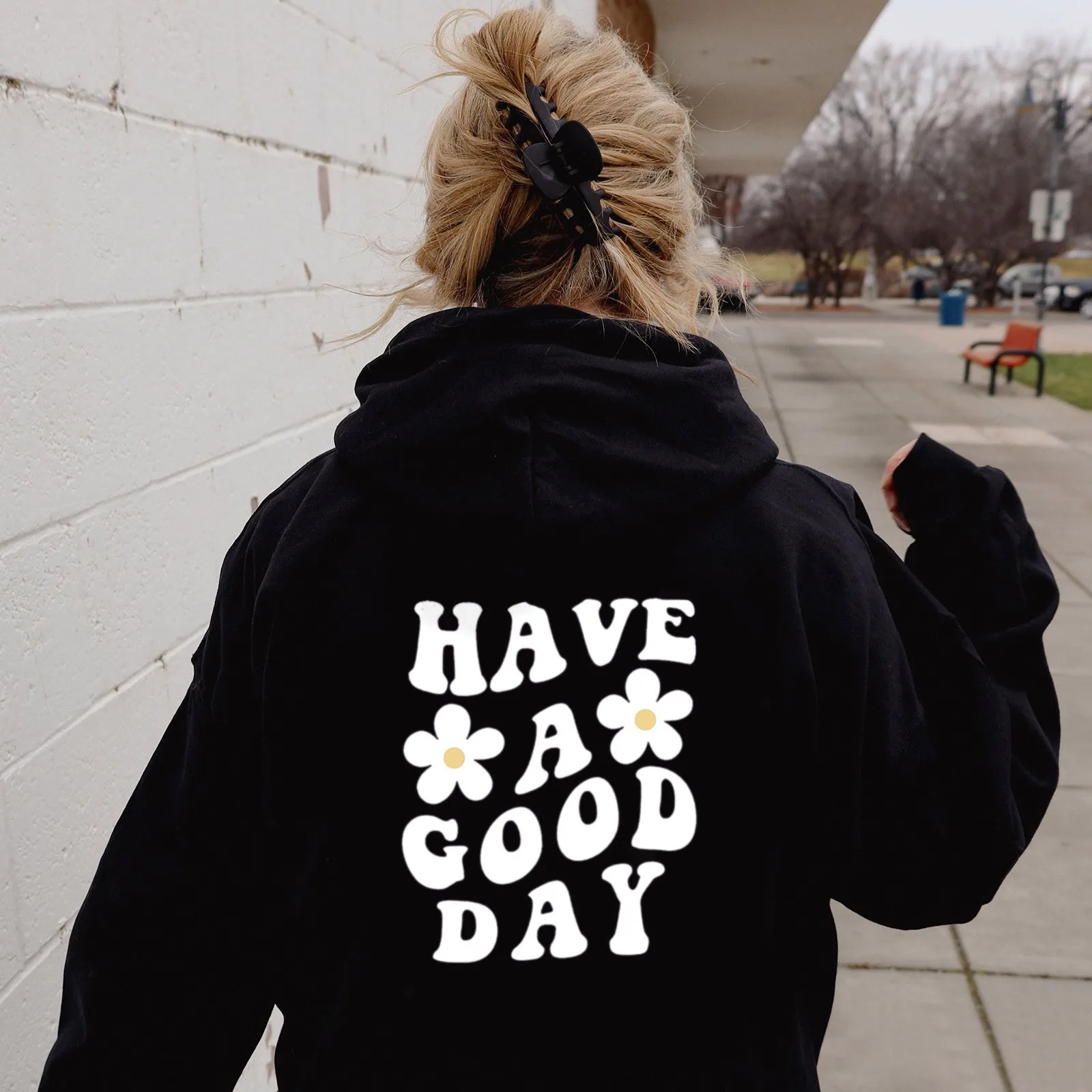 

Women Fashion Slogan Graphic Print Hoodie Long Sleeve Hooded Sweatshirt Top Pullover Slogan Graphic Drop Shoulder Drawstring