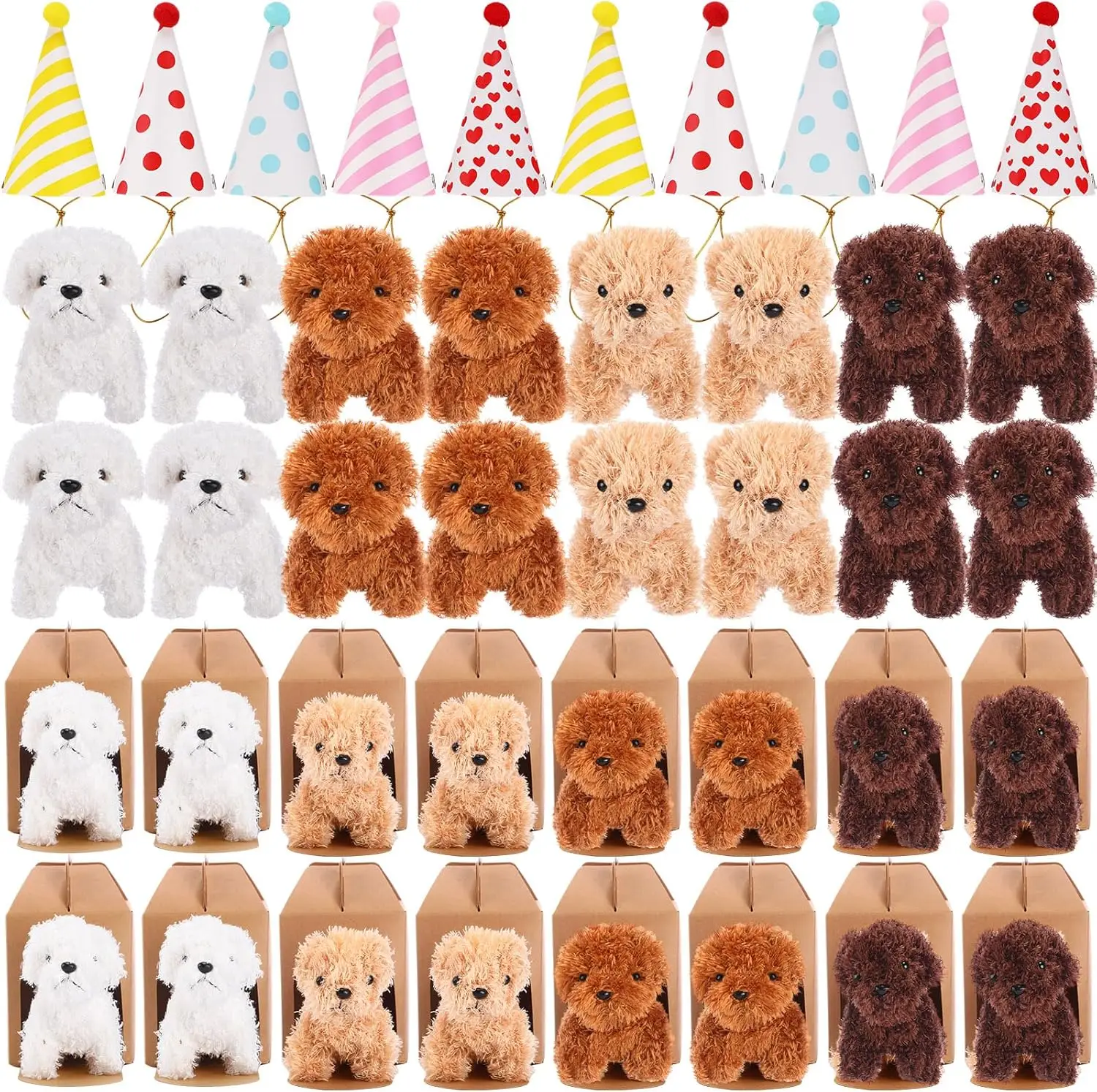 12-80Set Mini Plush Puppy Stuffed Dogs Adopt A Pet Dog Party Favors Goodie Bags, Animals Bulk Gift Toys