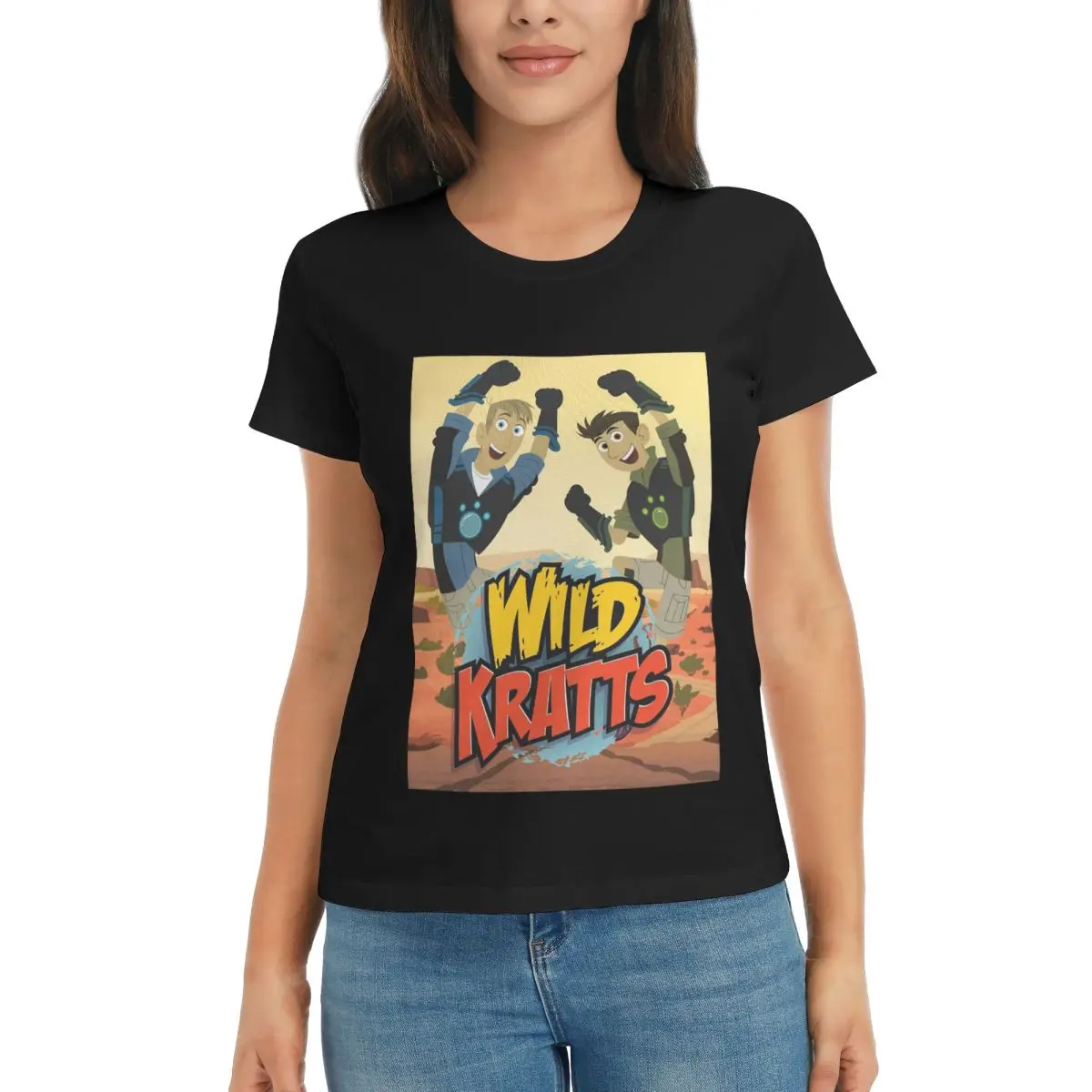 Camiseta feminina padrão logotipo selvagem kratts verão manga curta camisetas em torno do pescoço algodão t camisas roupas topos streetwear