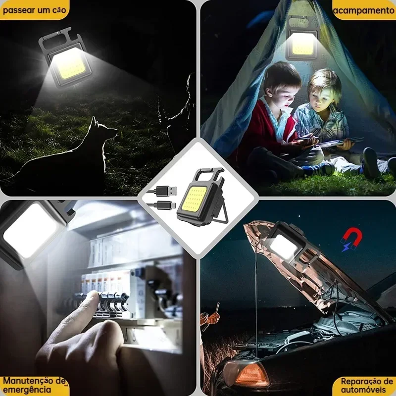 Mini linterna LED 100-800LM, llavero, lámparas de Camping COB portátiles multifuncionales, luces de trabajo con carga USB, linterna de pesca