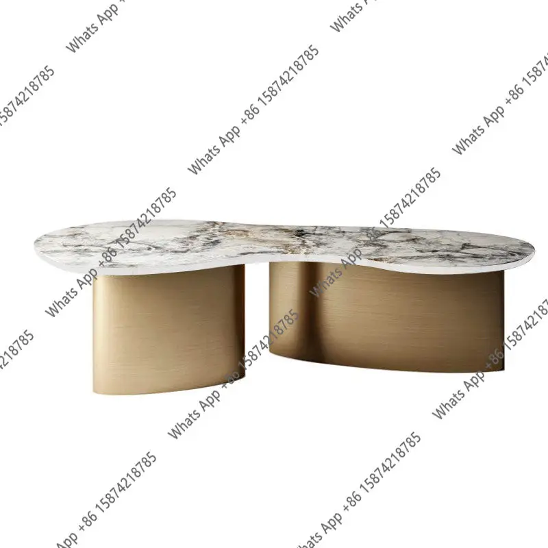 Rt Italian Light Luxury Marble Special-shaped Coffee Table High-end Modern Stainless Steel Coffee Table Rock Slab Fashion
