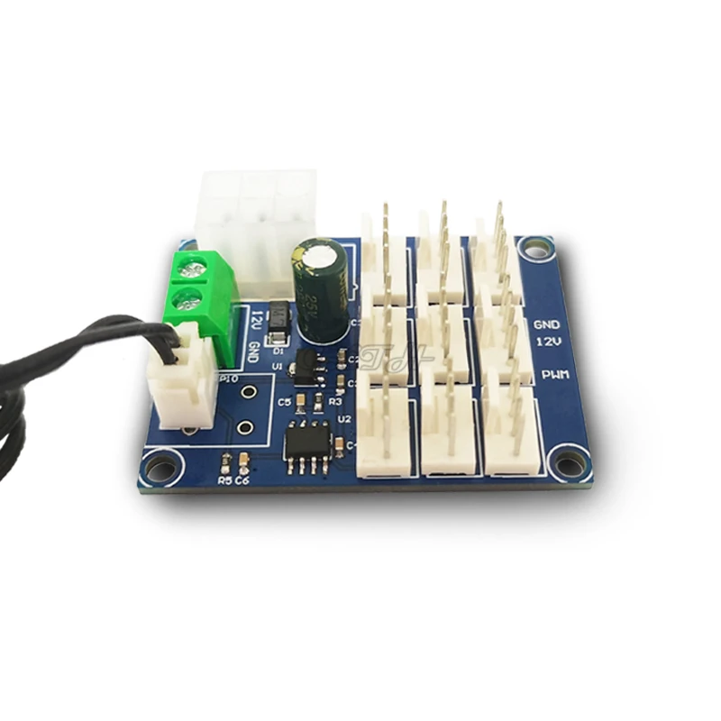 9 Channel PWM Fan Control Board NTC Temperature Control Speed Controller 12V Computer Case Fan Multi-way Speed Regulator