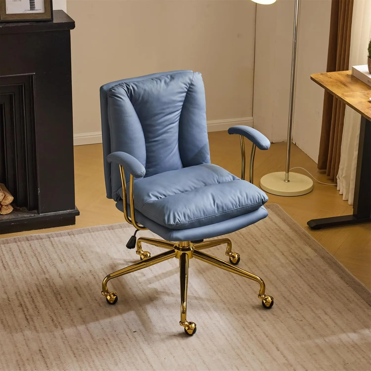 

Настольный стул для домашнего офиса, удобный с колесами и съемными подлокотниками, туалетный столик с золотой основой и спинкой, регулируемый поворотный поворотный стул